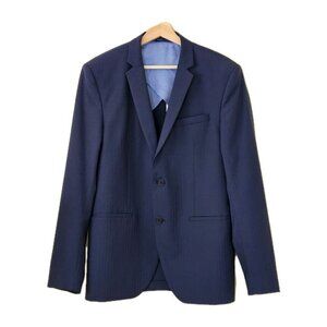Zara Man Blazer Men US 40 Blue Stripe Wool Blend Lined Single Breasted 2B Vented